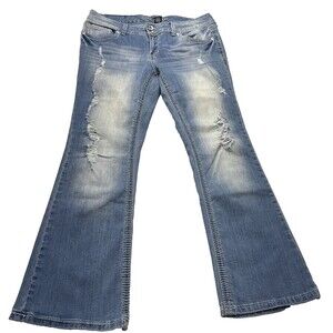 Ariya Jeans Women 13/14 Blue Denim Distressed Boot Cut Embroidered